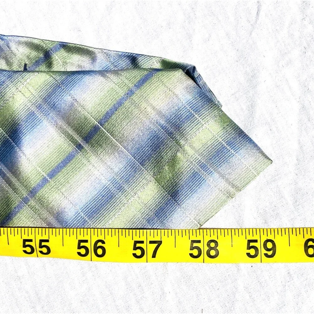 Perry Ellis Portfolio Tie Tartan Plaid Shiny Blue Green Irish Celtic Summer Scot